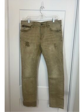 John Varvatos USA Design Label Distressed Tan Stretch Skinny Jeans